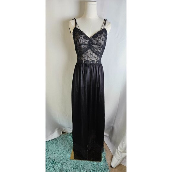 Vintage 50's 60's Carters Du Pont Nylon Black Lace Maxi Slip Dress Size 34 - Picture 1 of 13